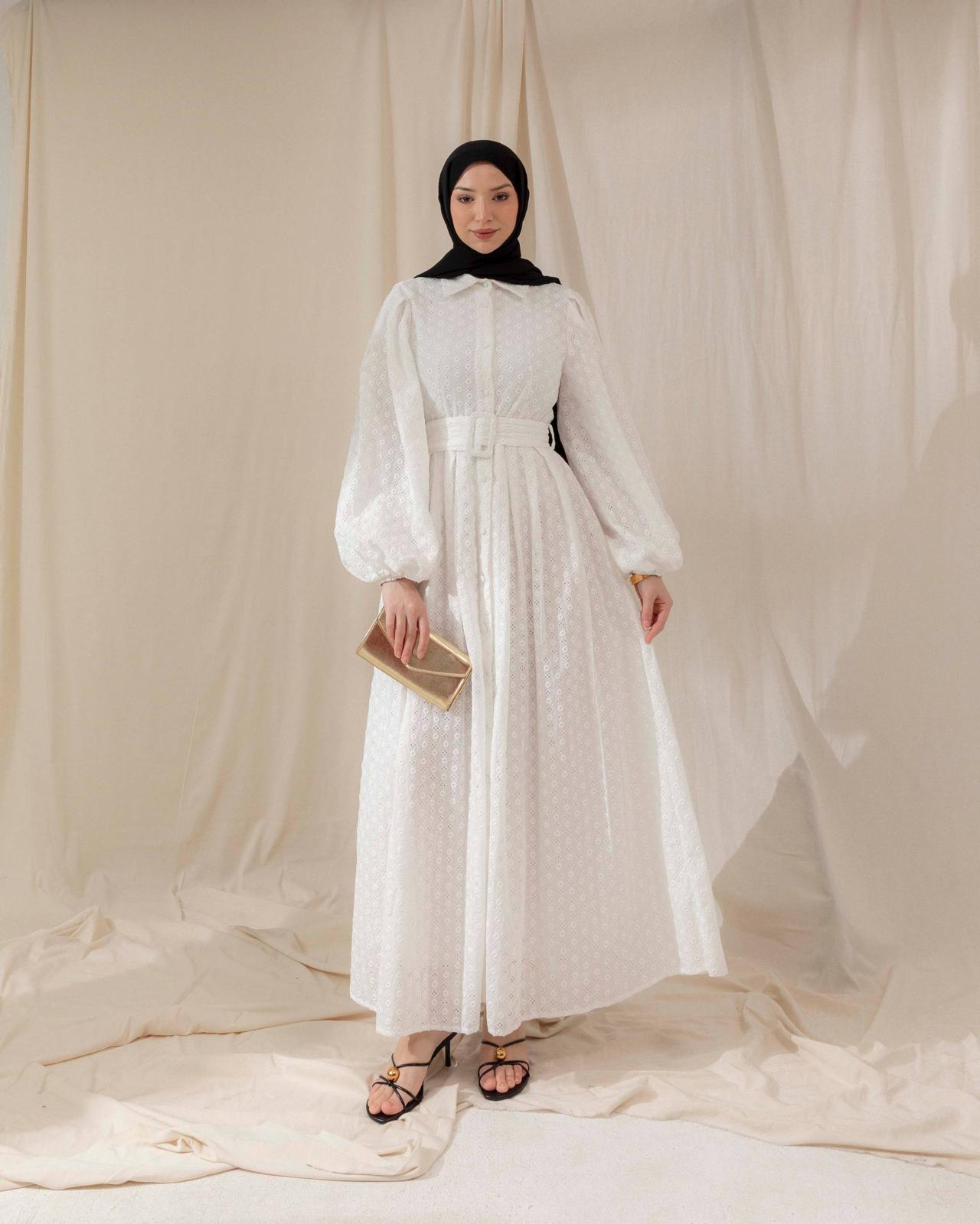 modest cotton dress YASMINE Detailed – Lilia Wear Size:medium (6-8) fall_october classic style long sleeve Blazer Dress Little Mistress