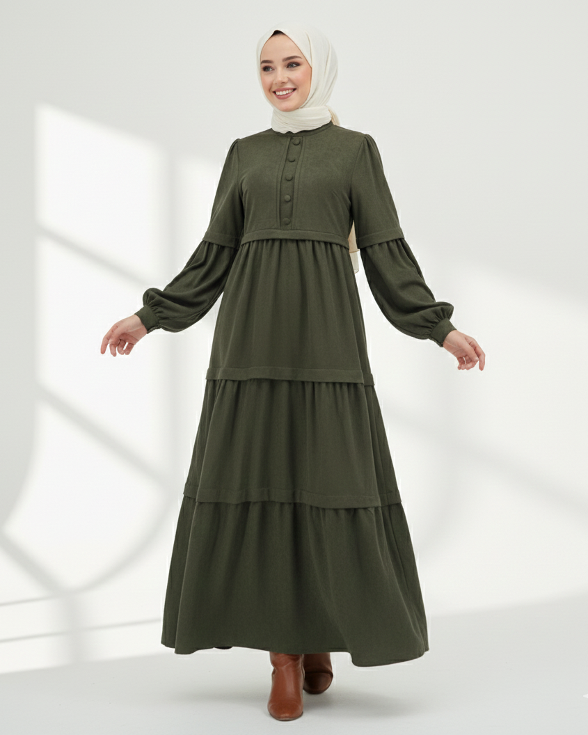 Tiered Faux Chamois Dress