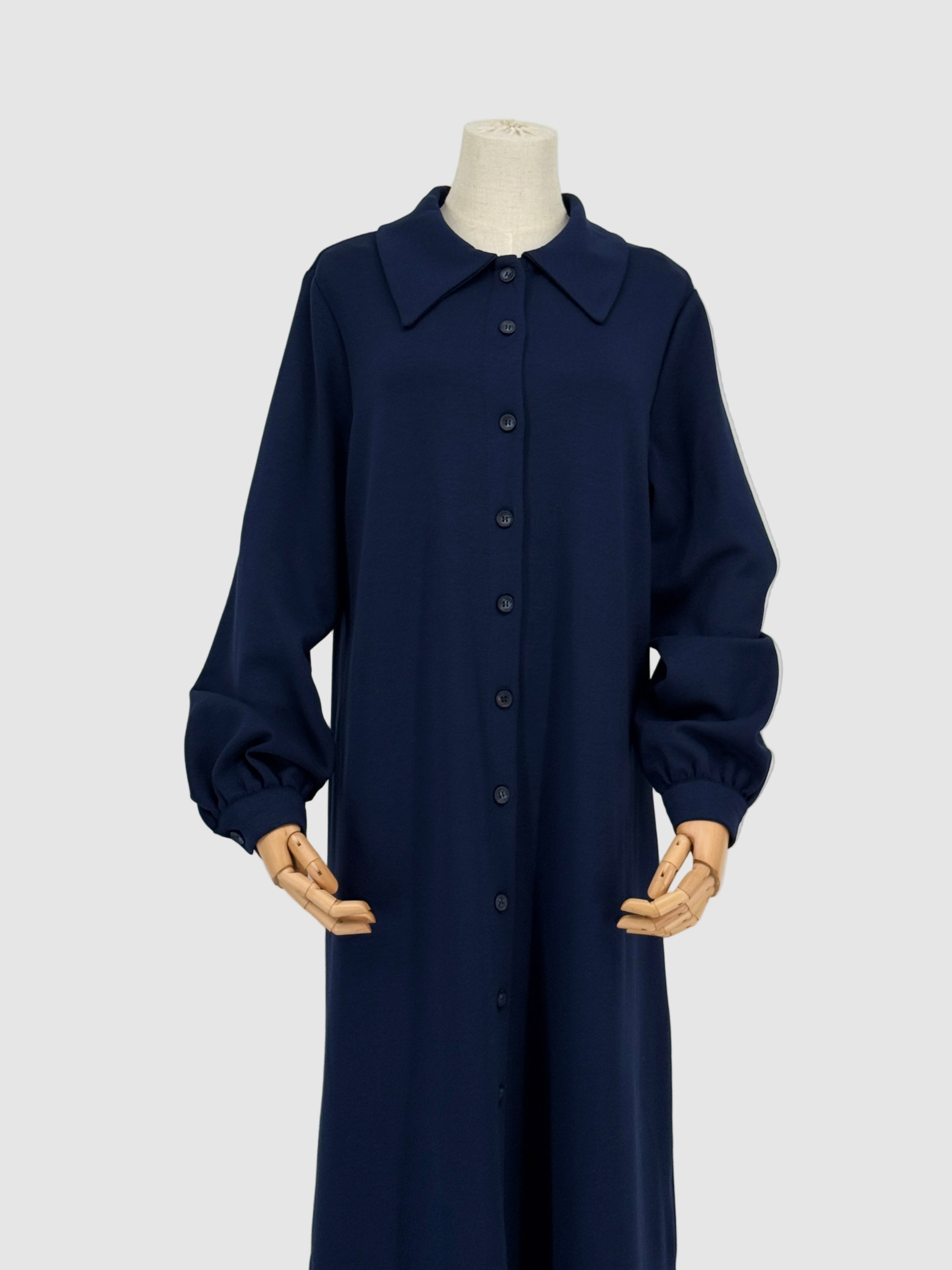 Navy long matching set on a mannequin against a white background