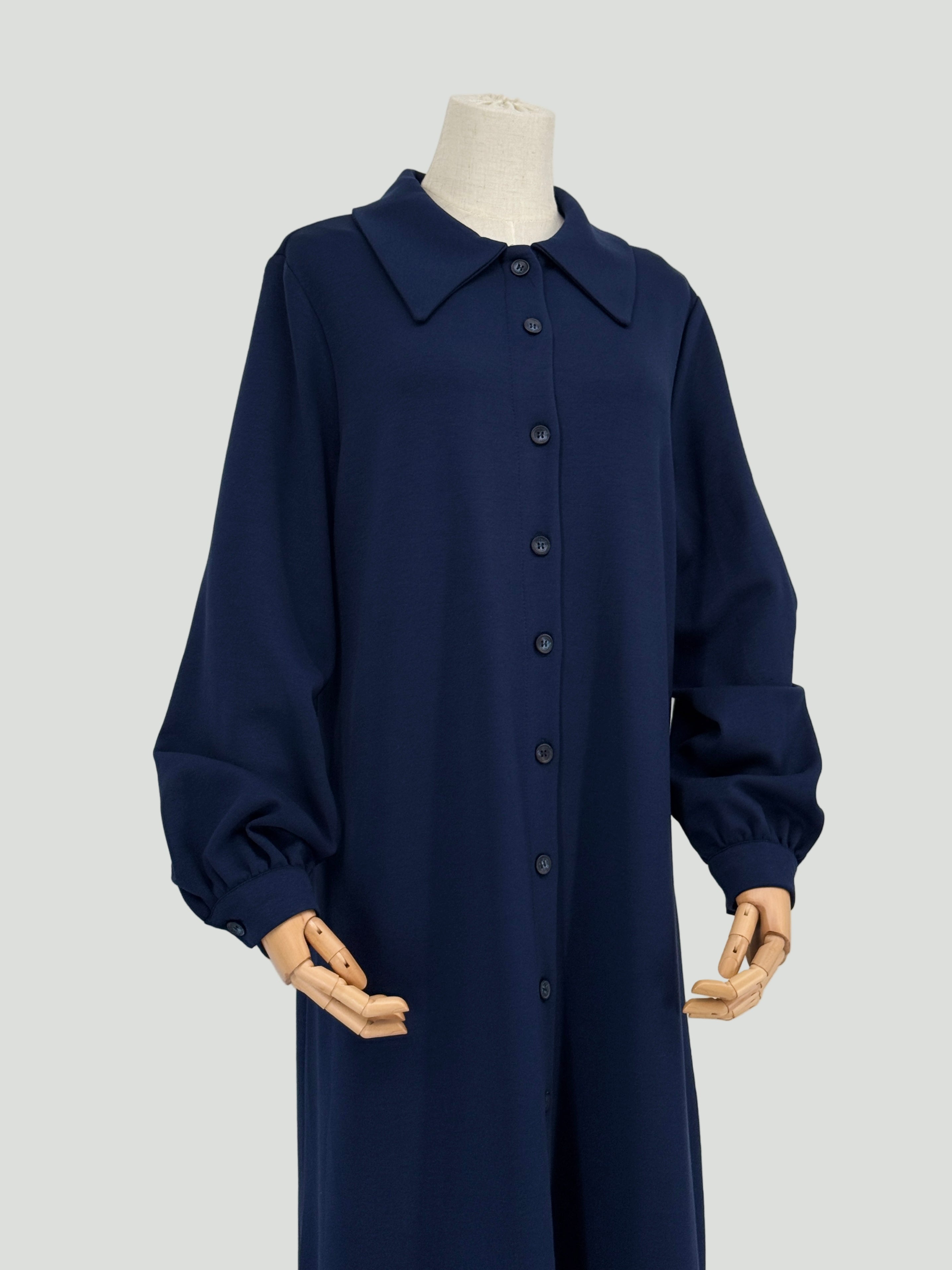 Navy long matching set on a mannequin against a white background