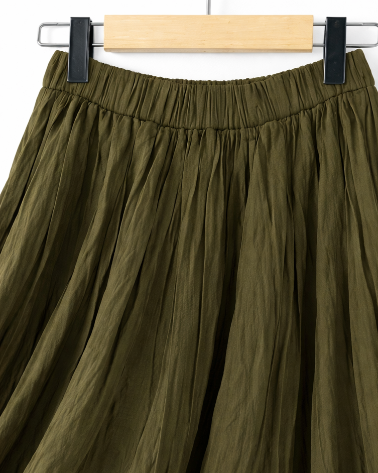 close up of olive green crinkle skirt