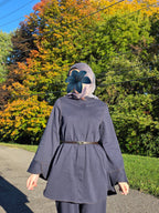  Ayla Dusty Navy matching set styled with
the included waist belt.